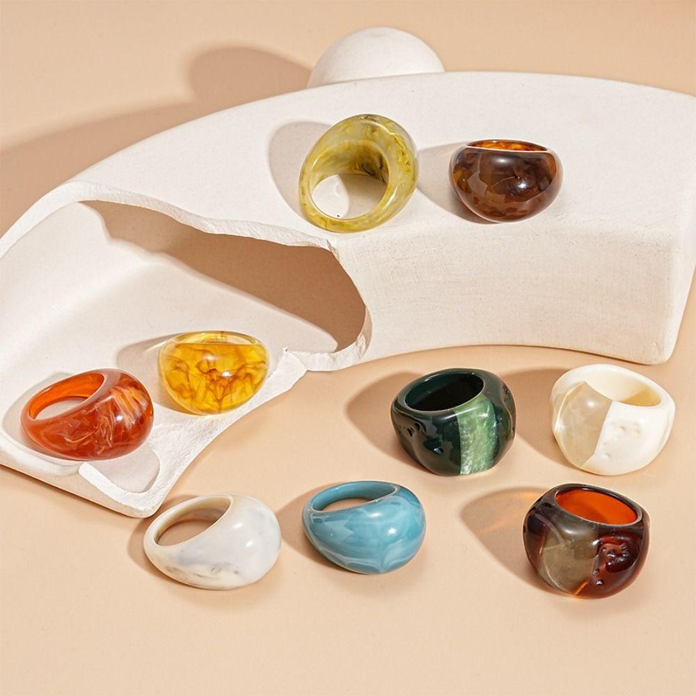 Melard Color Transparent Resin Ring Charm Irregular Ring Temperament Acrylic Geometric Ring  Gift