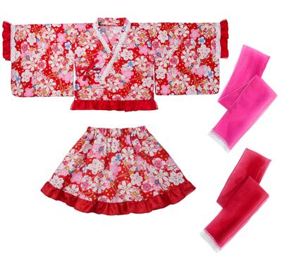 Yukata Dress for Fireworks Summer Heiko Obi Floral Red 150 [ReliBeauty] Children, Girls, Separate, Lace, Ruffles, 100% Cotton, Festival, Festival,