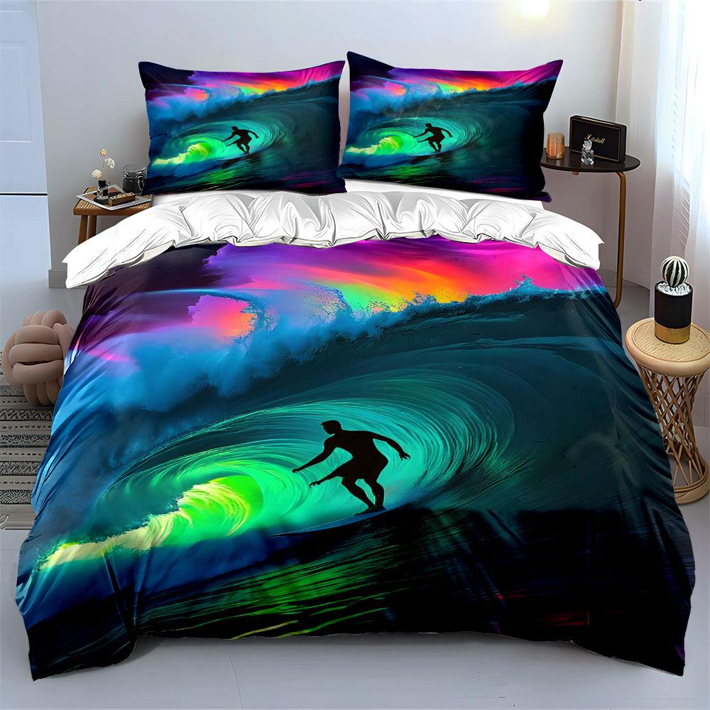 Surfer riding colorful waves. Bedding sets Duvet cover sets Duvet covers Pillowcases(1 * Duvet Cover 2 * Pillowcases without duvet insert)