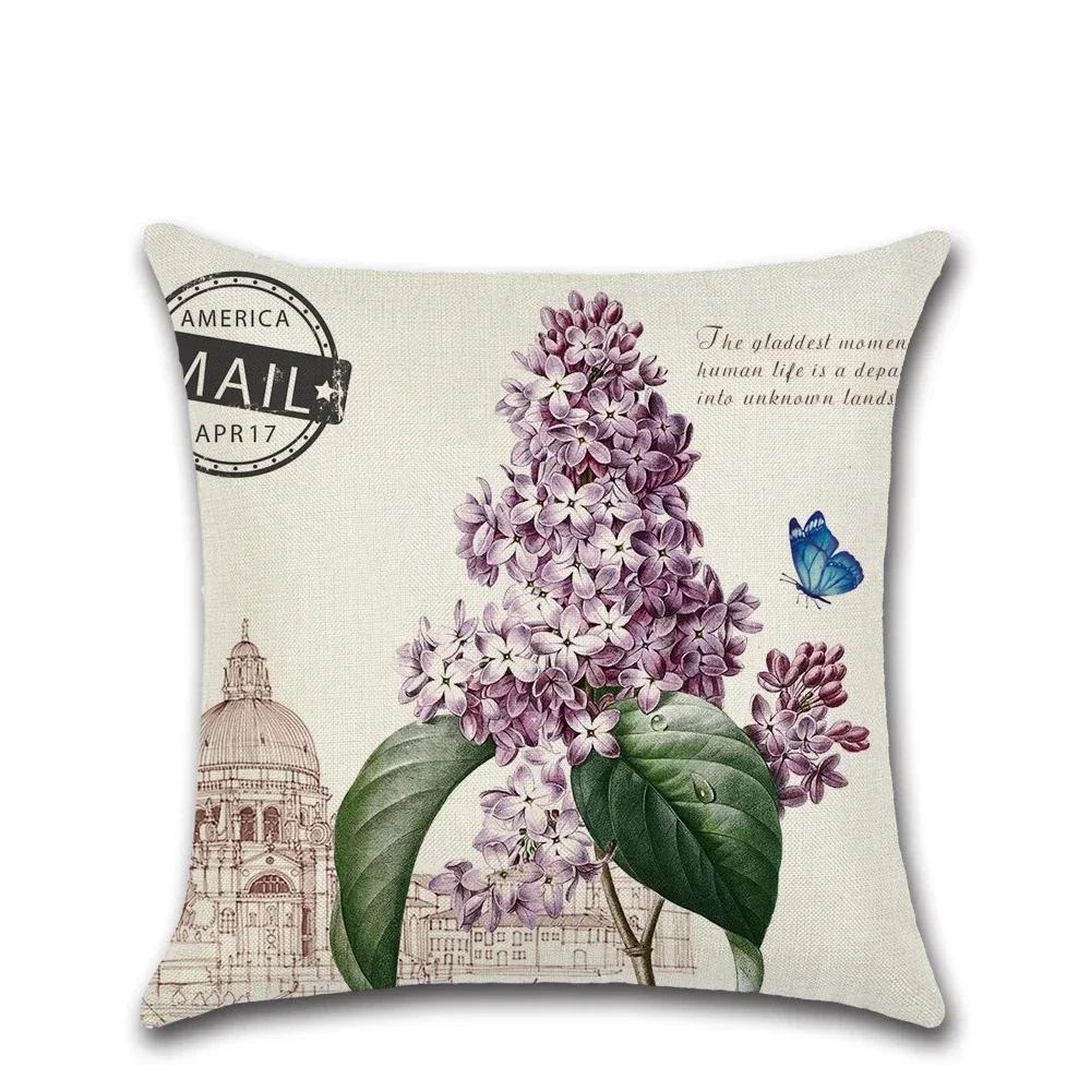 New European Retro Flowers Linen Cushion Cover Classical Floral Pillow Case Vintage Decorative Sofa Throw Pillow Cover 45X45Cm