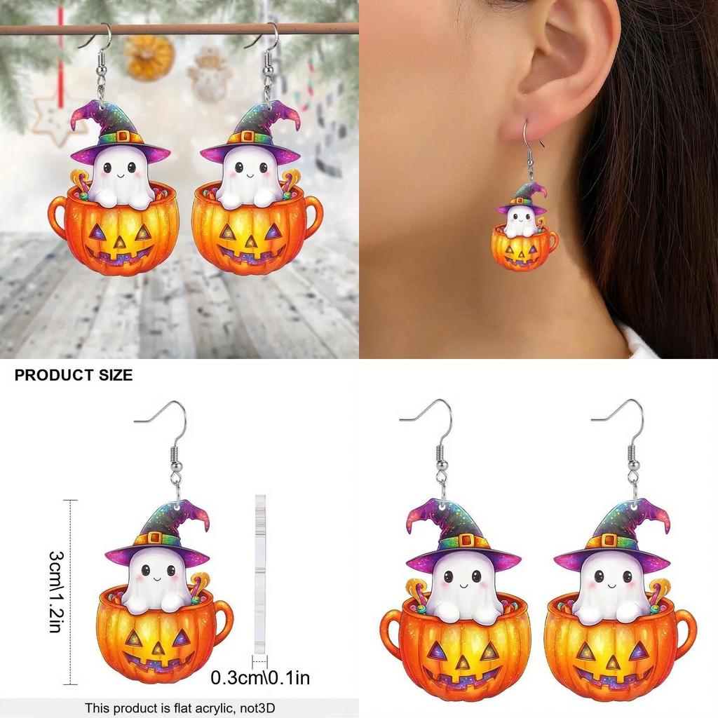 Ghost Halloween Themed Pumpkin Pot Pattern Women Acrylic Earrings Festival For