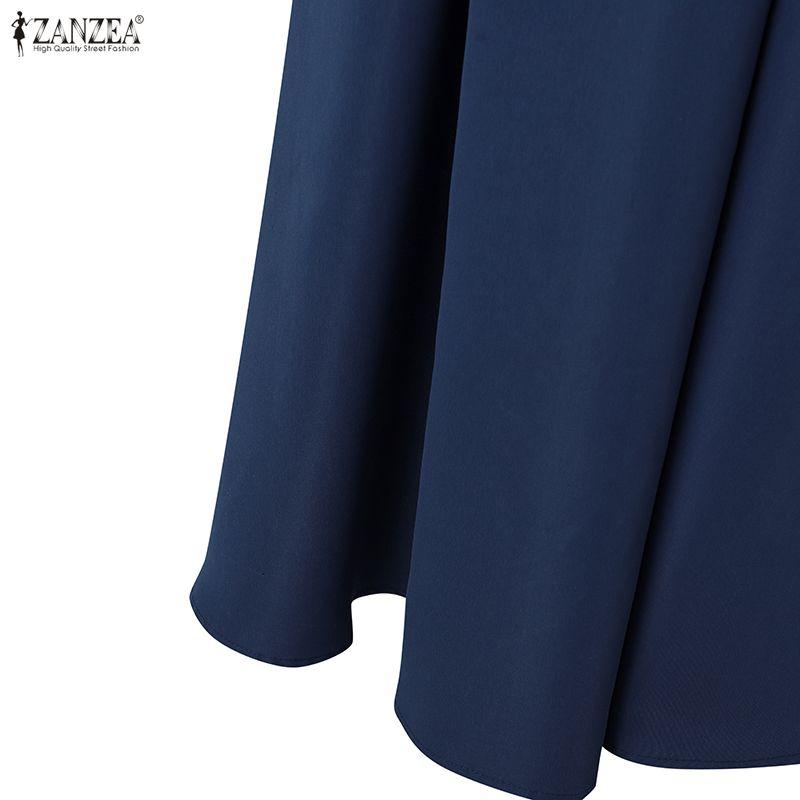 ZANZEA Women Casual Stripe Patchwork Turn Down Collar Long Sleeve Dress