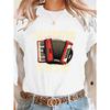 European sizes Accordion Crew Musical Instrument print t-shirt, short sleeve crew neck casual top for summer & spring, Women's clothing
