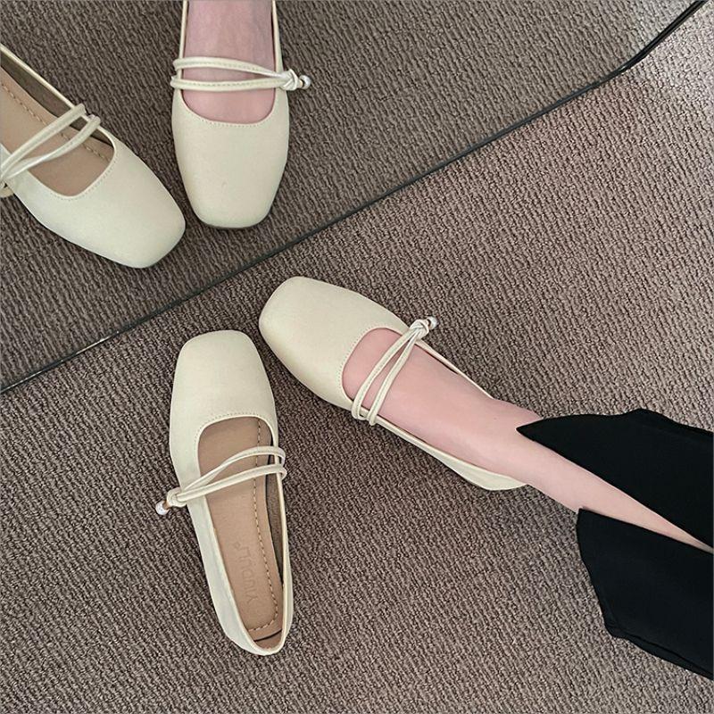 

Mary Jane s Small Leather Single-shoe Girl Spring and Autumn Gentle Flat-bottomed Grandma s Ladle Shoes 40 бежевый