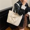 Bow Large Capacity Canvas Tote Bag Women's Autumn New Fashion Commuter Casual Shoulder Bag Pleated Handbag