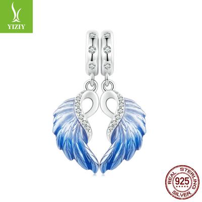Cambio Gradual Alas Azules Silicona Posicionamiento Colgante Doble, Pareja Plata de Ley S925 Alas con Cuentas