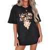 Lets Go Ghouls T-Shirt Womens Halloween Ghost Oversized Shirts Spooky Season Graphic Tee Short Sleeve Bleached Tops