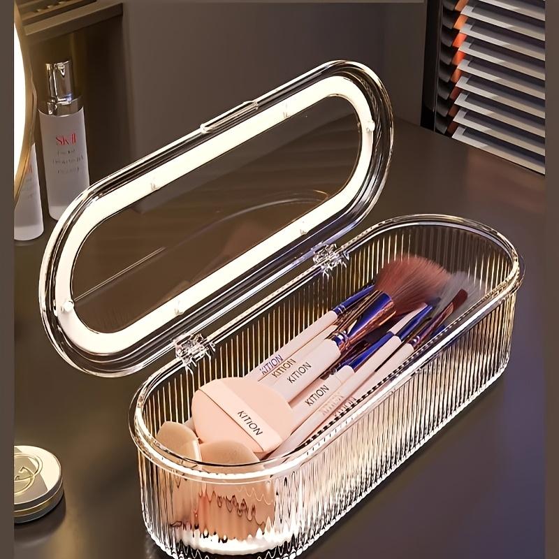 

Прозрачная косметическая коробка Wind с крышкой-зеркалом - Пылезащитный органайзер для кистей для макияжа для пудры, румян и карандашей для бровей - Портативный прозрачный