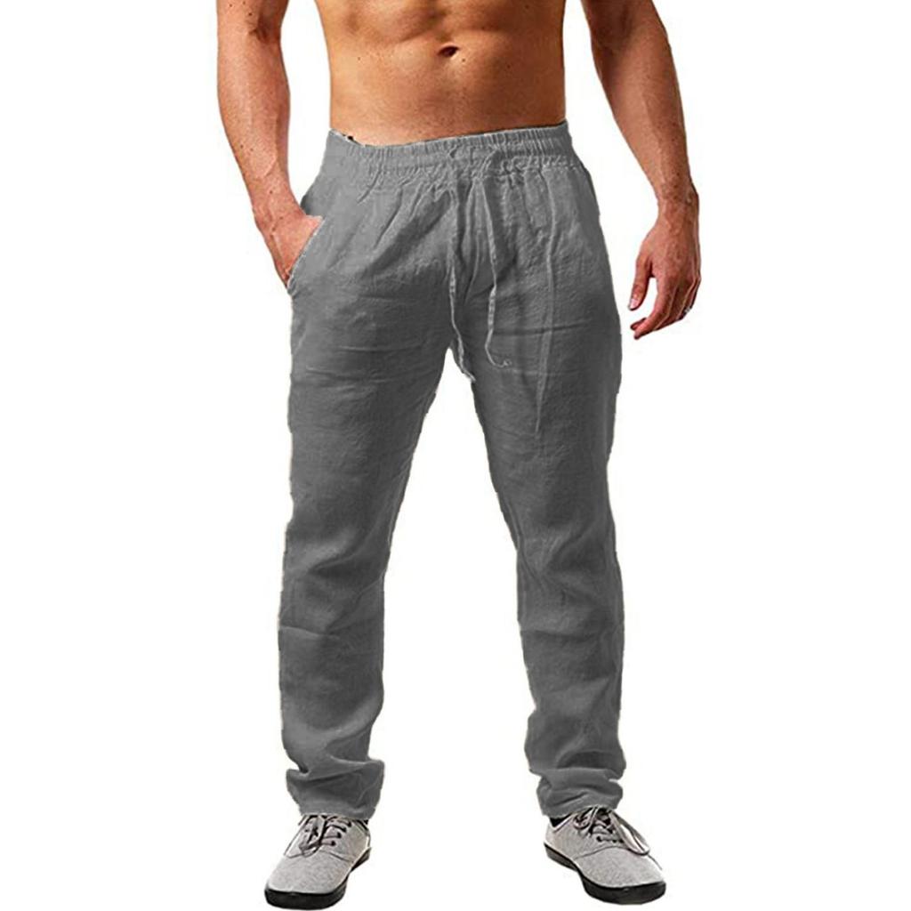 Men's Casual -color Breathable Lightweight Cotton And Linen Loose-fitting Casual Sports Pants