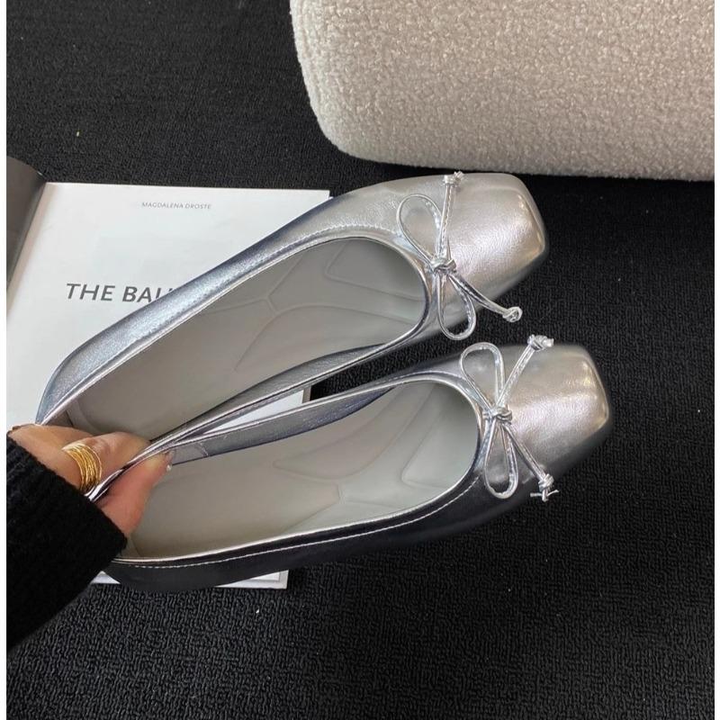 New Bowtie Flat Shoes Women Ballerinas Square Toe Slip On Ballet Flats Lazy Loafers Moccasins Ladies Casual Comfort Single Sho