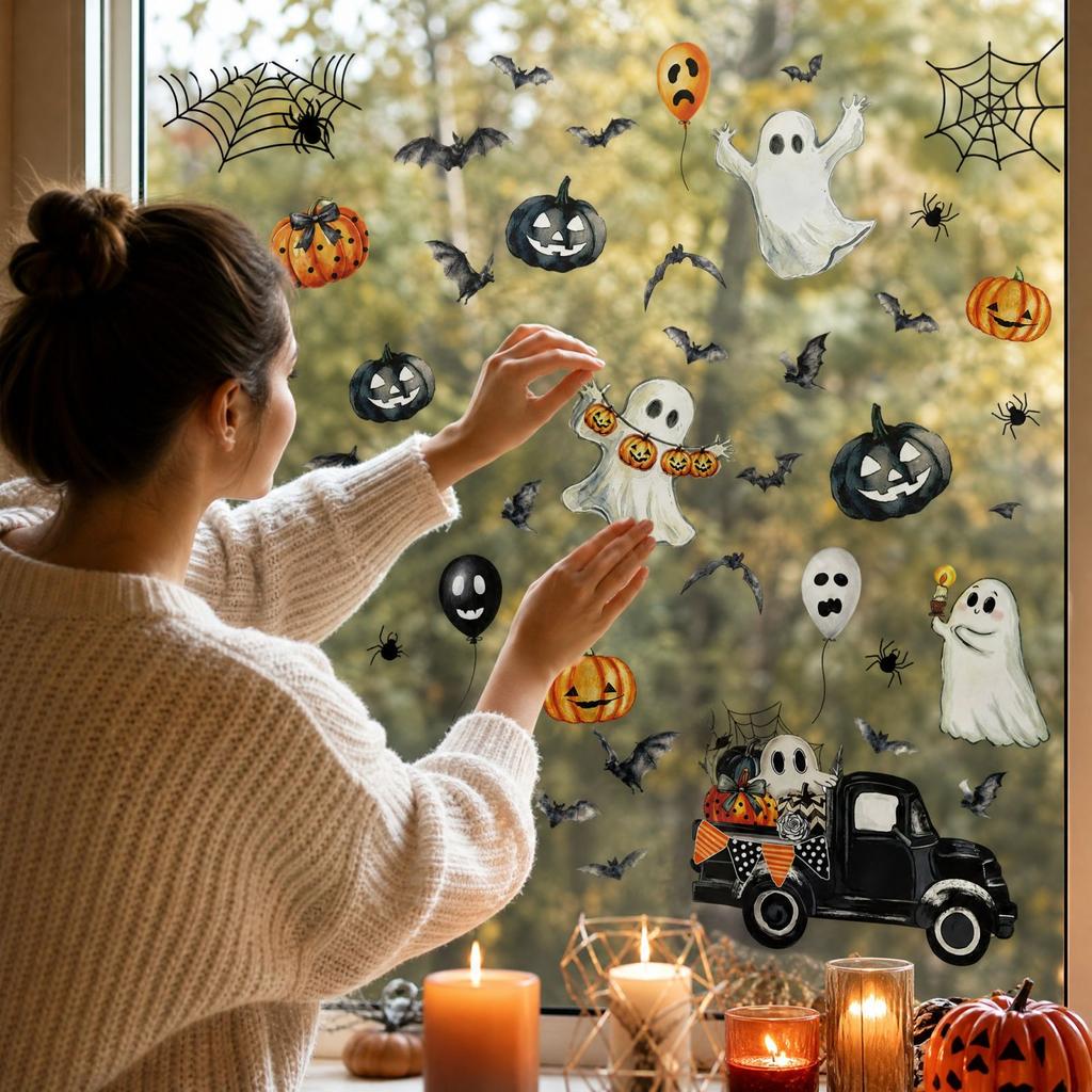Halloween Window Stickers Static Cling Decals with Pumpkin Decorations