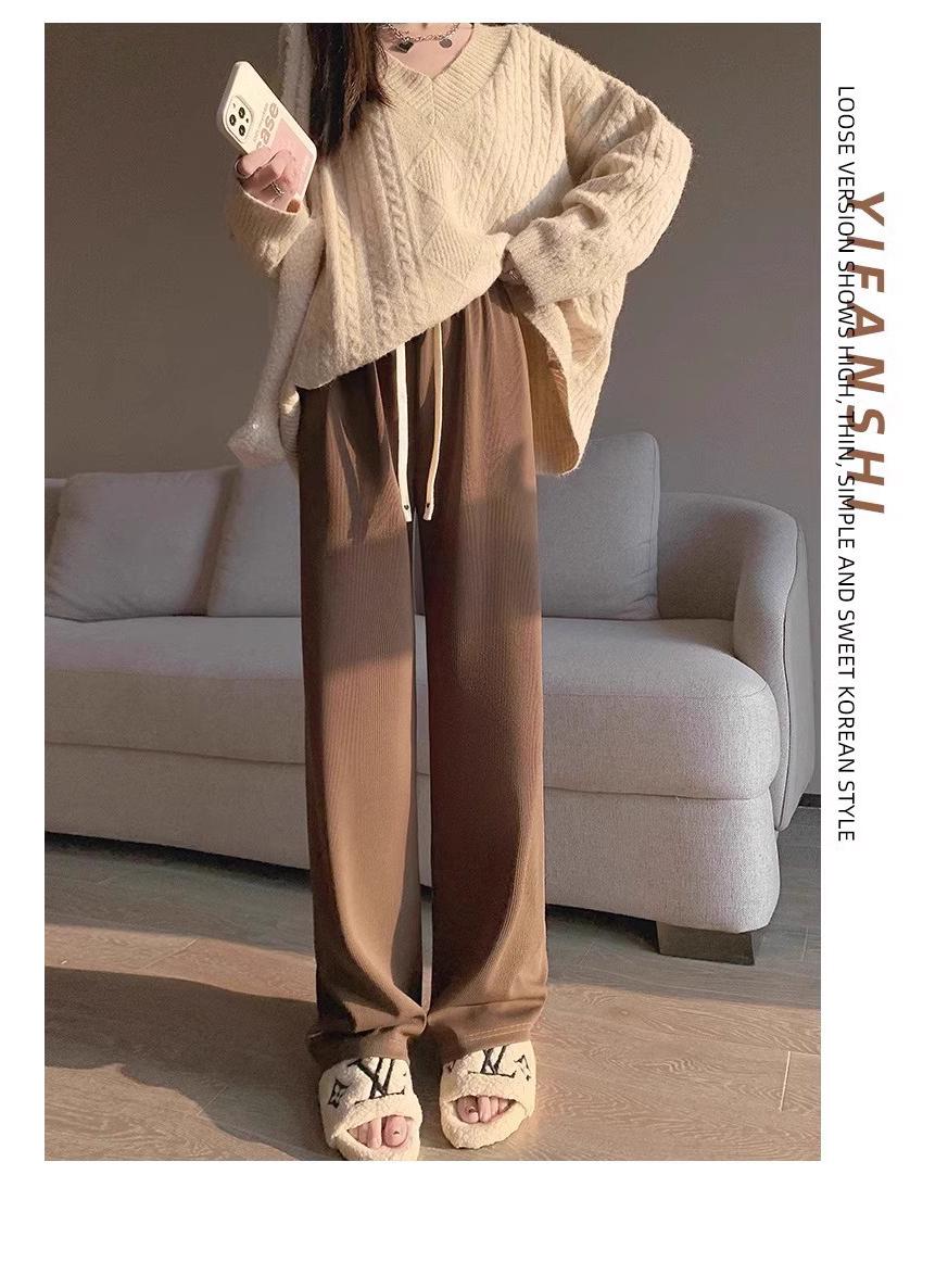

Heart-Shaped Sticky Rice Women s High-Waisted Soft Pants: Autumn/Winter Slimming Straight-Leg Trousers One Size