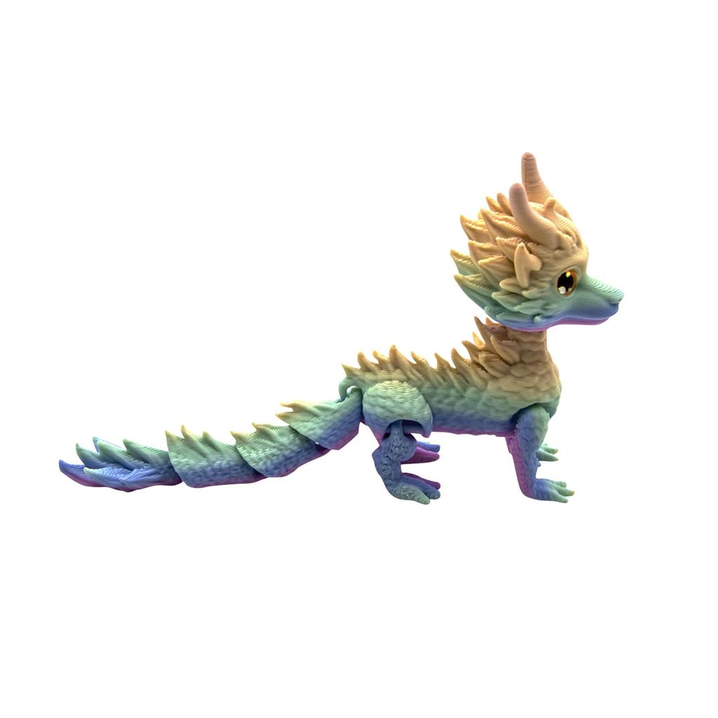3D tištěný drak s dlouhými vlasy, vícebarevný gradient, hračka, ozdoba