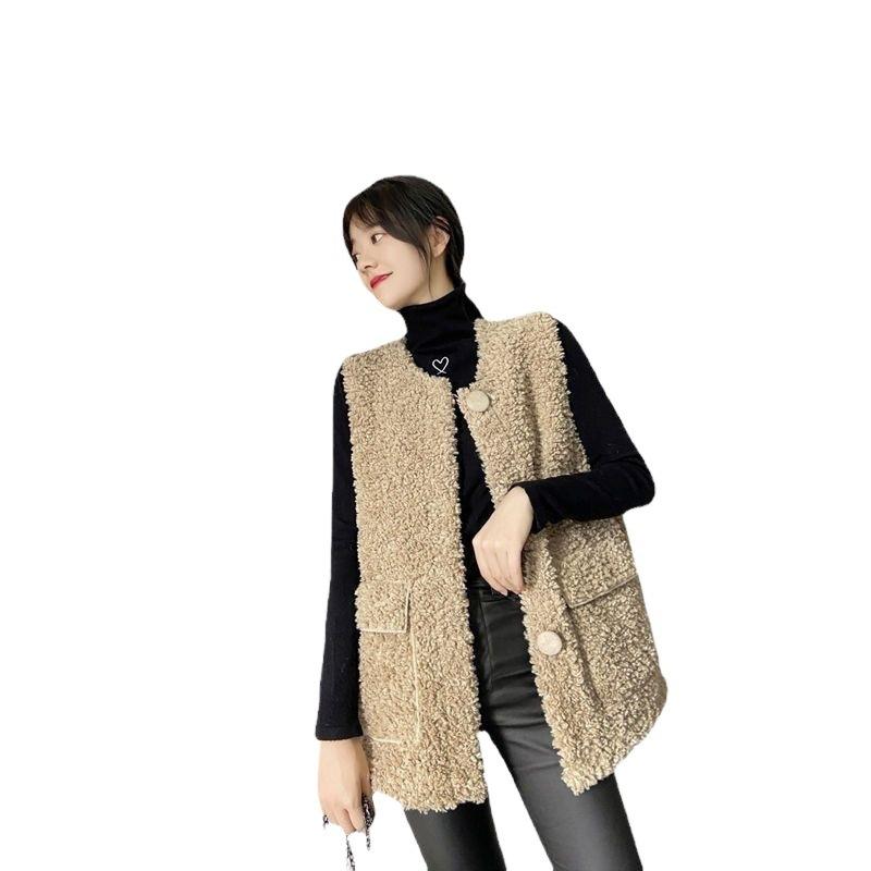 Spring and Autumn new lamb wool vest female Korean version loose student thickened fur integrated vest jacket