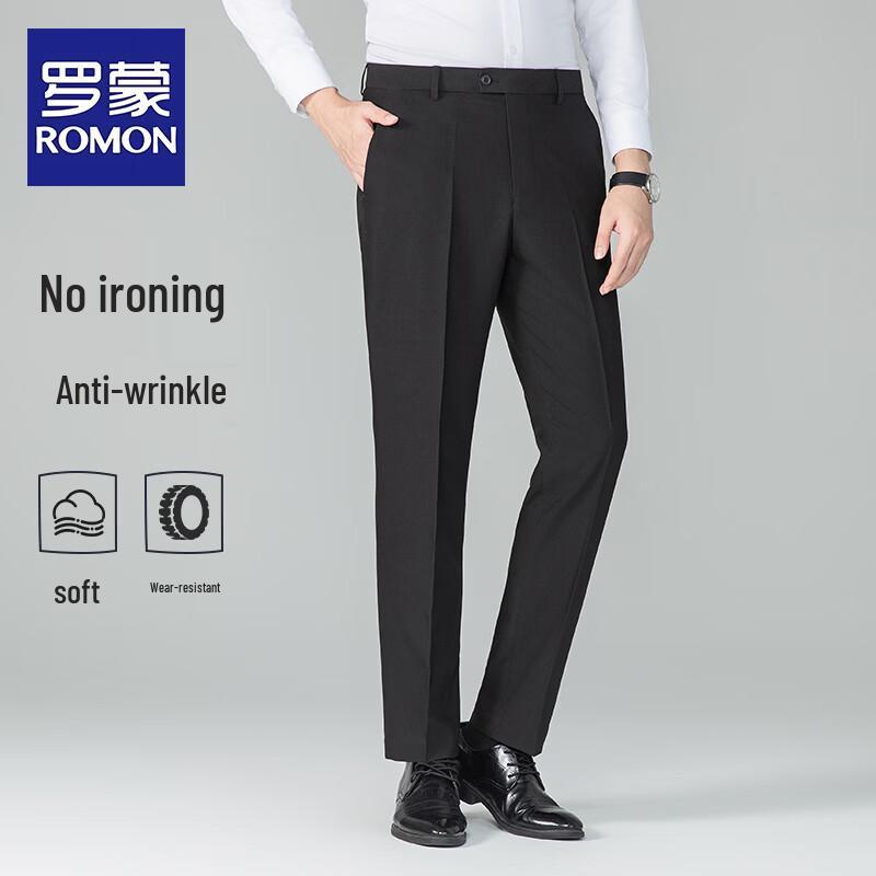 ROMON Men s Rhino Pleat Wrinkle-Free Business Straight-Leg Trousers 36