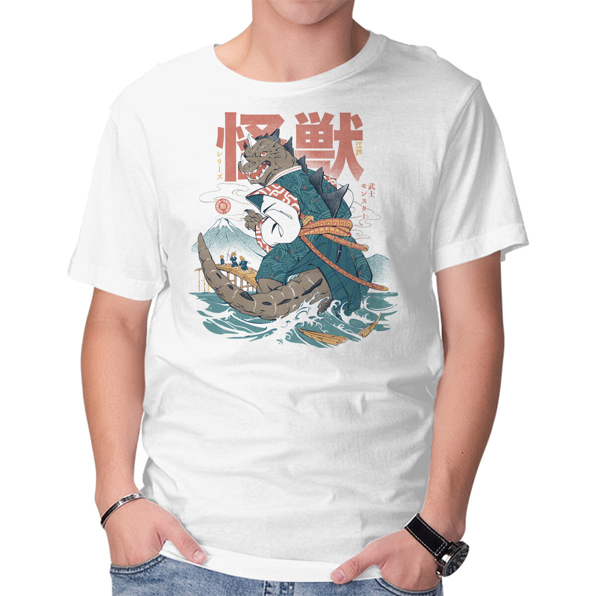 Unisex Crew Neck T-Shirt Monster Samurai Graphic Short Sleeve Casual Tee M
