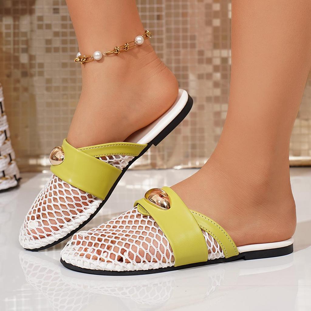 Plus Size Women's Mesh Ballet Flats with Patent Leather Buckle - Comfortable, Breathable, Hollow-Out Design
