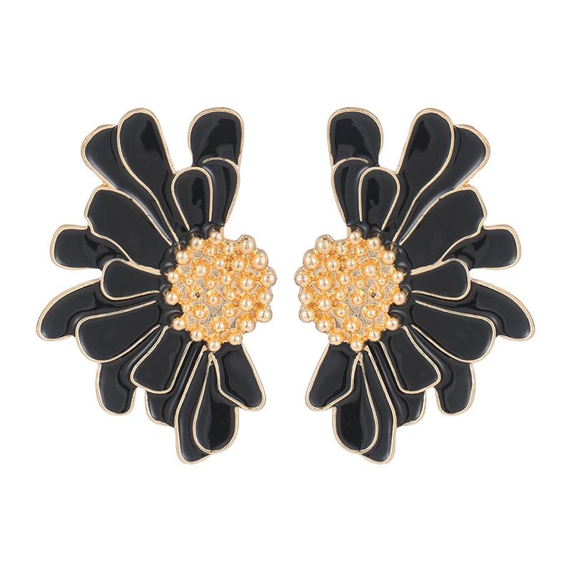 Retro Alloy Floral Stud Earrings Temperament Texture Painting Oil Flower Earrings Women