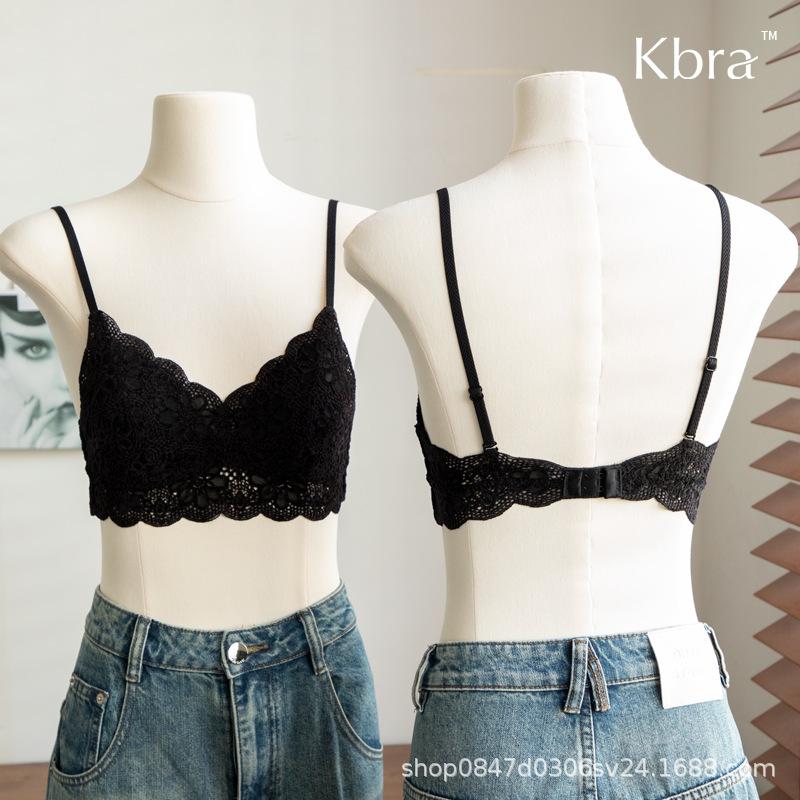 French soft lace bra for women's ultra-thin and sexy breast-proof sagging and seamless steel-rimmed back underwear