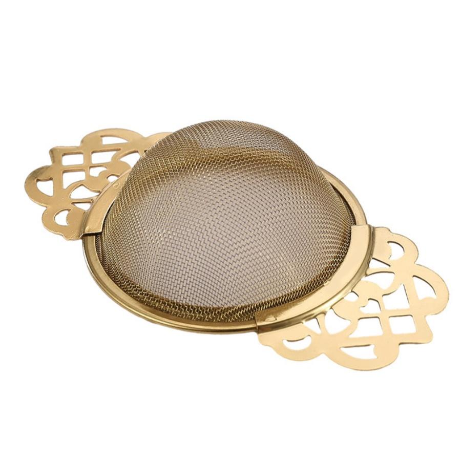 1pc Stainless Steel Tea Filter Gold Household Tea Strainer with Chassis Tea Partition Filter Double Ear Tea Filter