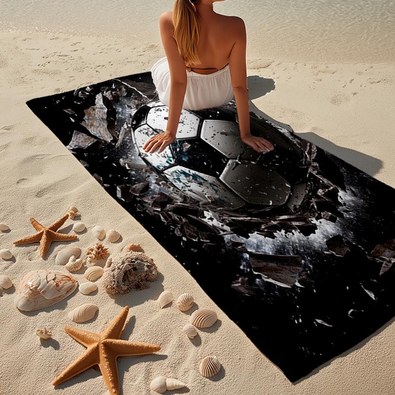 Flaming Soccer Ball Beach Towel, Super Soft Microfiber, Gift for Her/Him, Birthday, for Pool, Beach, Travel, Home Decor Fan Gifts