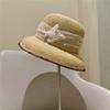 Ins Chic Summer Colored Square Stitching Decoration Hand Raffia Grass Sunshade Lady Bucket Cap Women Leisure Hat