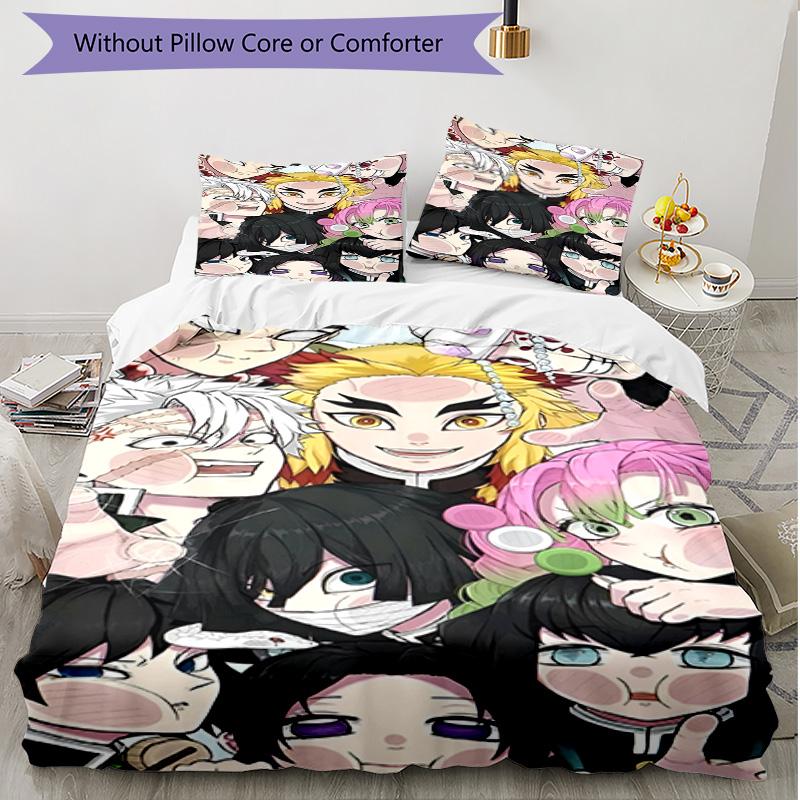 3pcs Duvet Cover Set (1*Duvet Cover + 2*Pillowcase, Without Core), Demon Slayer Print Soft All‑Season Bedding Set, Home Bedroom Decor Gift