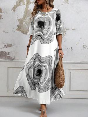 Vestido de Playa de Verano Estampado Tallas Grandes Europeo y Americano 2025: Estilo Festivo de Longitud Media Holgado para Mujer