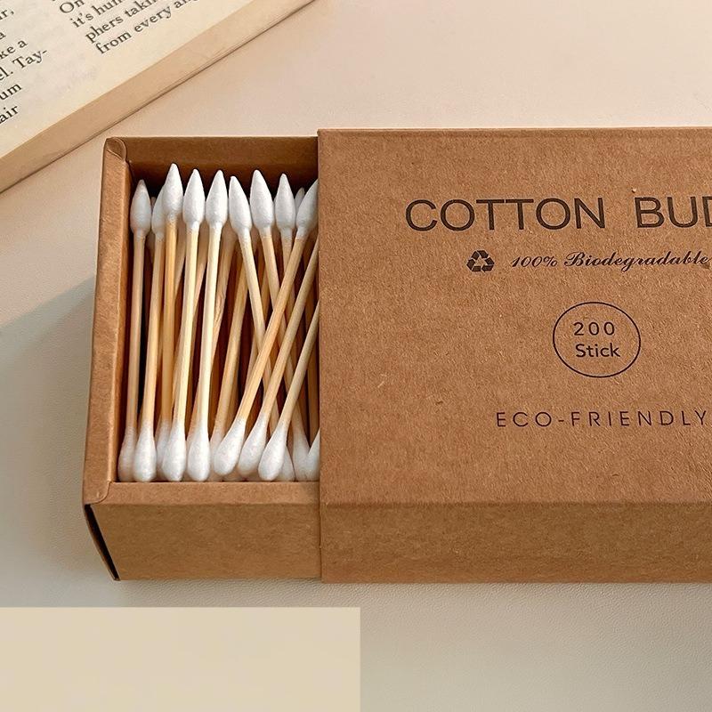 Eco-Friendly Bamboo Cotton Swabs Double Head Disposable Ear Cleaning Makeup Remover Sticks Kraft Paper Box Packed Beauty Tool