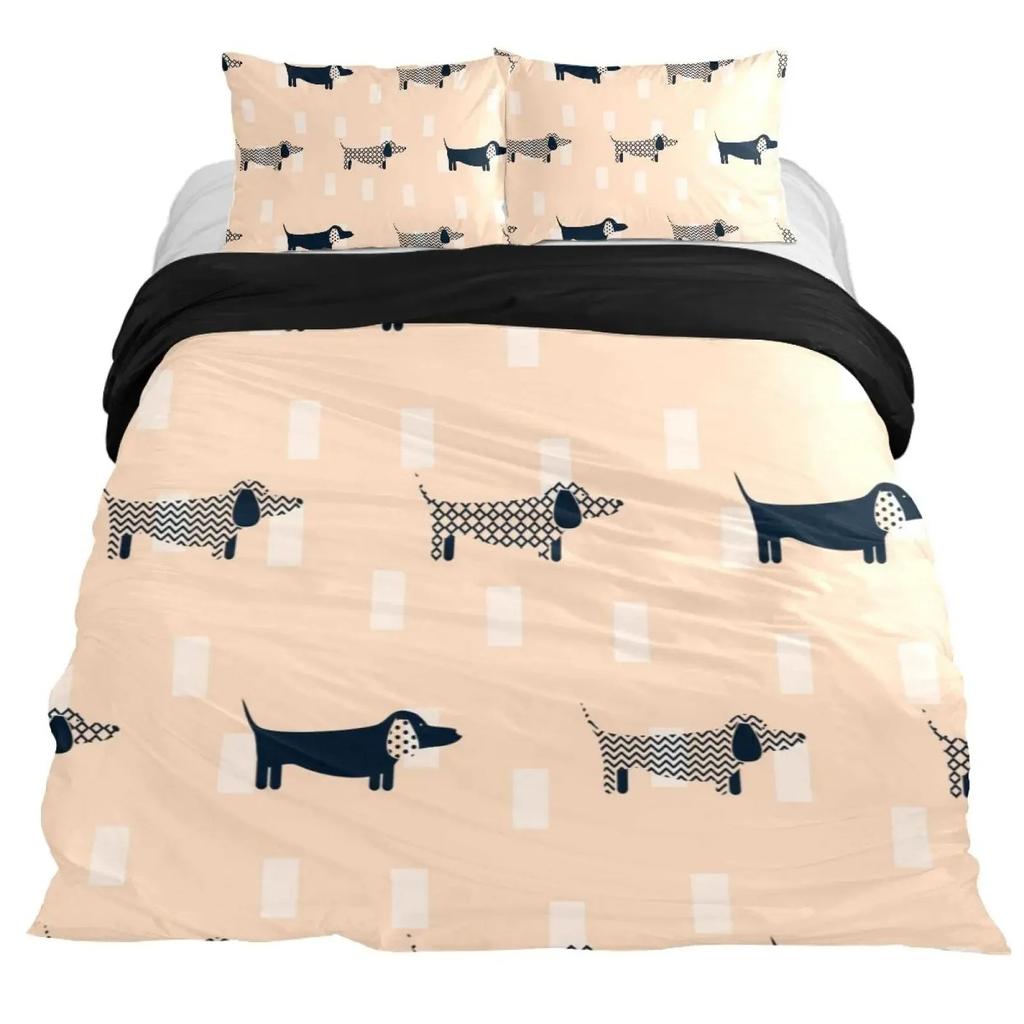 Dachshund Duvet Cover Set Cartoon Style Dachshunds King Size Bedding Set for Dog Lovers Boys Teens 2/3pcs Twin Comforter Cover