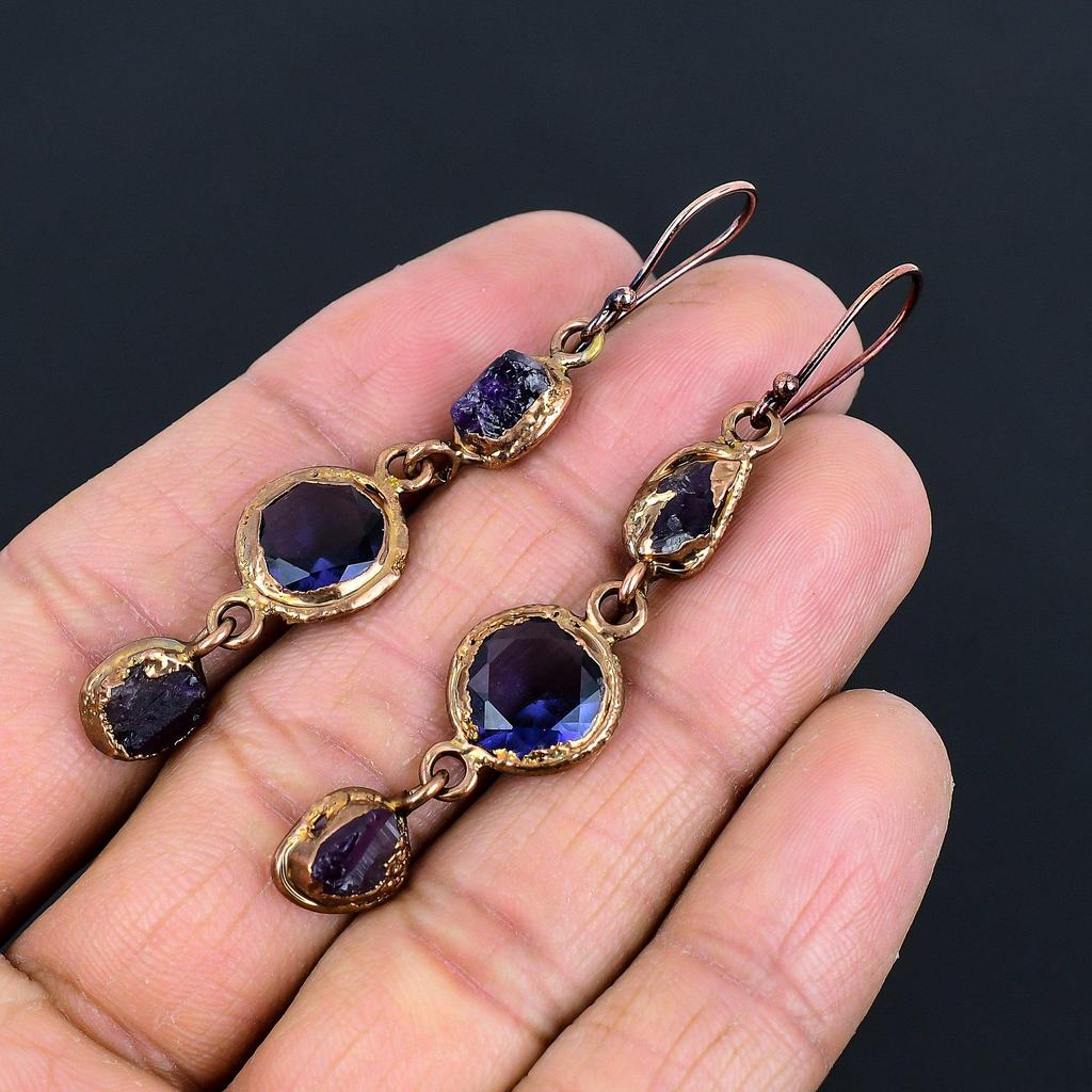 Amethyst Earrings Gemstone Jewelry, Copper Electroformed Earrings, Gift For Women Handmade Earrings