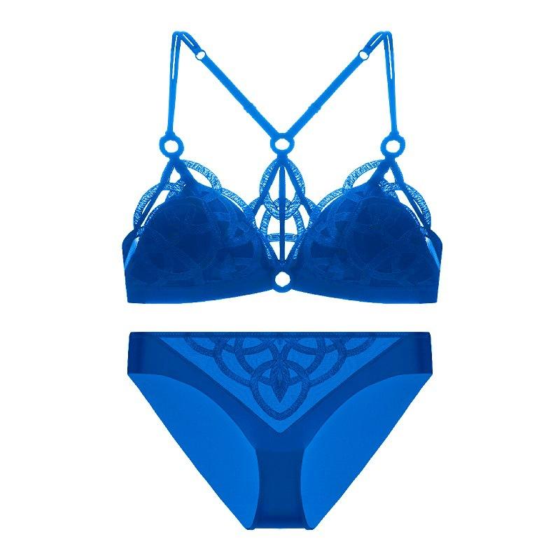 French Sexy Backless Lingerie Lace Ultra Thin Bra Set for Women Summer Triangle Soft Cup Mesh Breathable Brassiere and Thong Set