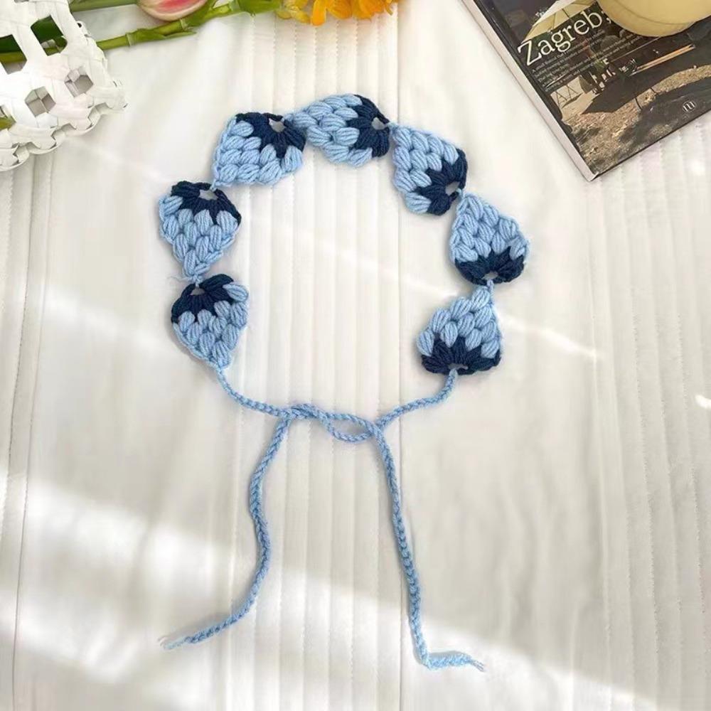 Elegant French Knitted Headband Mushroom Floral Long Knit Turban Retro Bohemian Hollow Out Hair Band Children