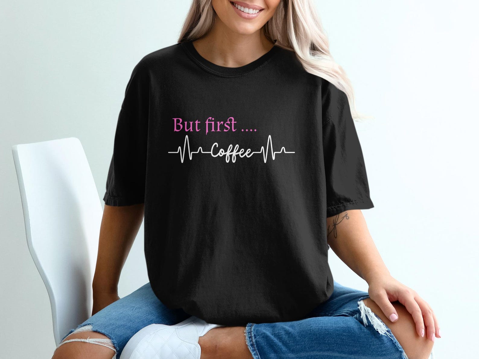 But First Coffee T-Shirt, Caffeine Heartbeat Graphic Tee S