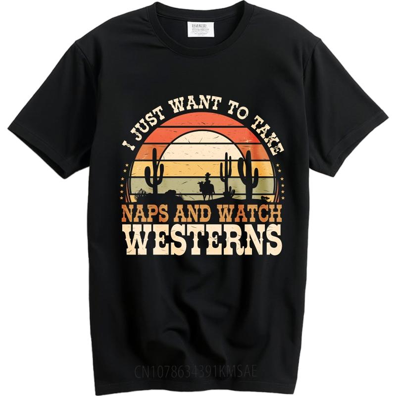 Street Wear Boys short sleeve tshirt Black Sunset Cactus Cowboy Horse Naps Westerns fashion Unisex tops Unisex fashion tshirt