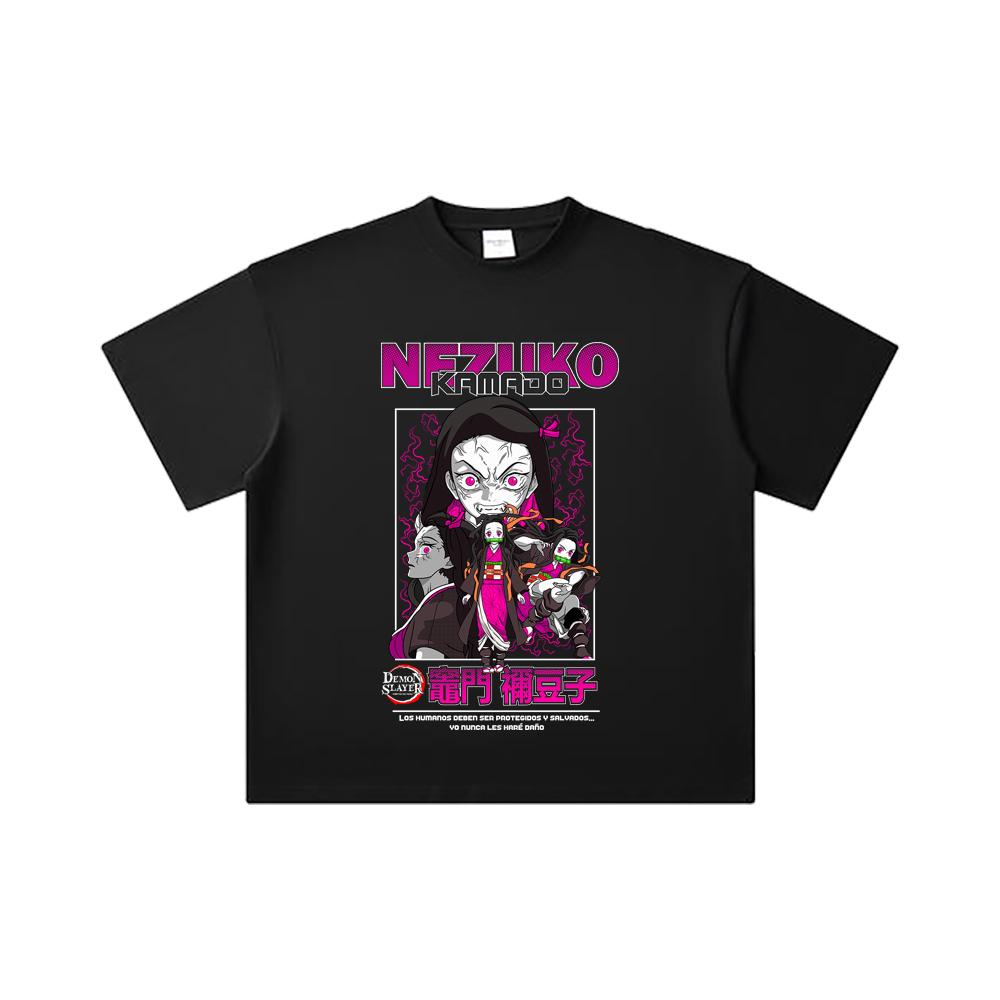 260 GSM Double Yarn 32 Count 100% Cotton Demon Slayer V55 Nezuko Print Unisex Heavy Cotton T Shirt