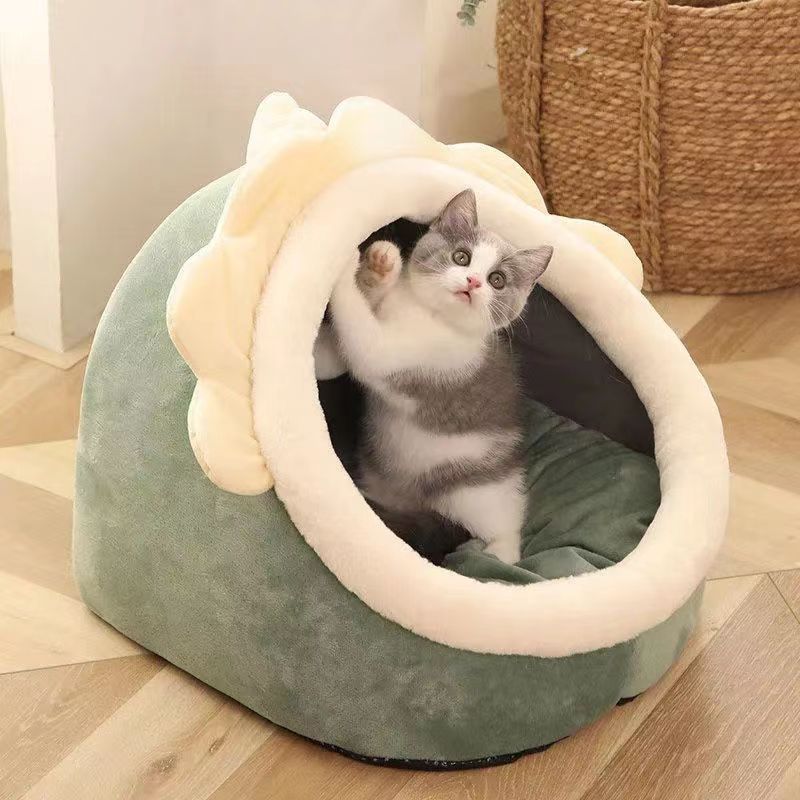 Casa per Animali Cartone Animato Calda Cuccia per Cani Kennel Letto Morbido con Fiocco Cuscino Lavabile Cuccia per Cucciolo Pieghevole Casa per Cani Gatto Piccolo
