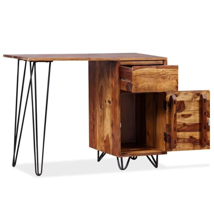 Bureau droit - VIDAXL - Bois massif de Sesham - 1 tiroir - 1 armoire