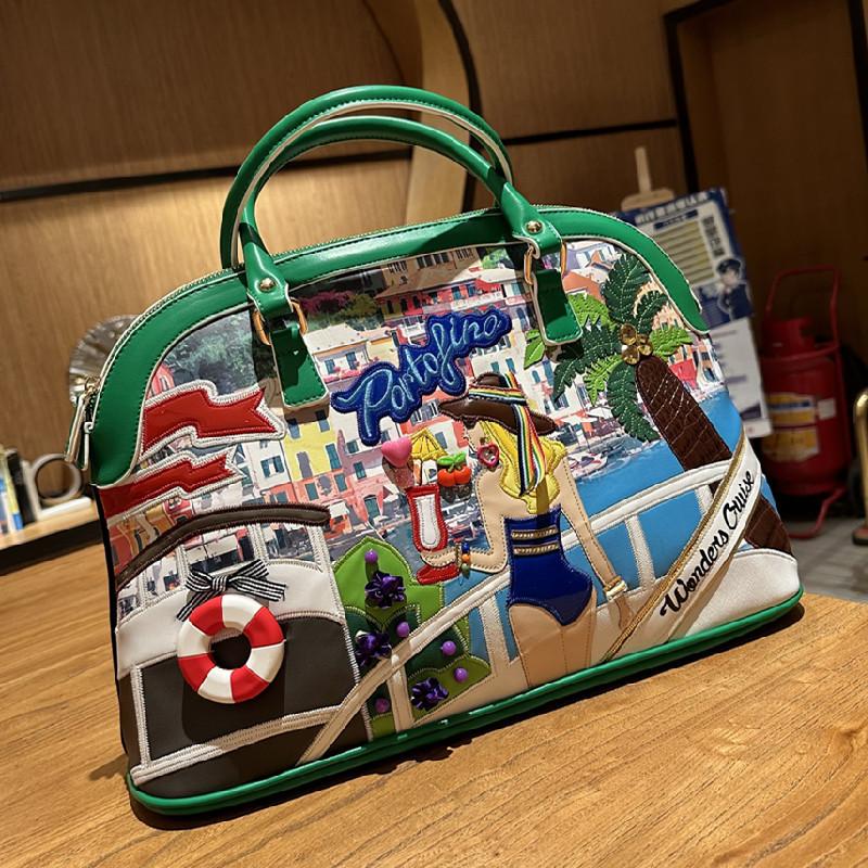 

Premium Temperament Handbag Bag Women S Splicing Embroidery Women S Bag Large-Capacity Shell Bag зелений