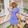 Mode Kurzarm Casual Frauen Spitzenkleid Sommer Neue Elegante Aushöhlen Sexy Kleid Frau V-ausschnitt A-linie Vintage Solide Mini Kleider 1075