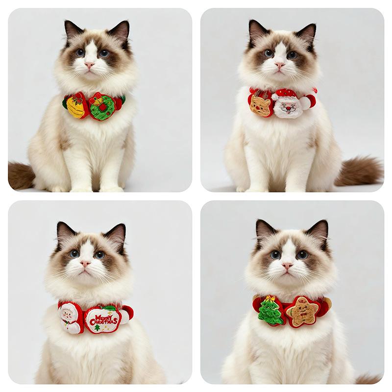 1Pcs Pet Ball Collar Christmas Tree Colorful Cat Dog Scarf Decorative Chain Safety Material Cute Snowman Elk Apple