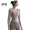 Innen gepolsterte Yoga-Tops für Damen, sexy Rücken, langärmelig, Yoga-Top, Sport, hochelastisch, für Fitnessstudio, Fitness, Laufen, Training, T-Shirt, weich, atmungsaktiv, sportliche Kleidung für
