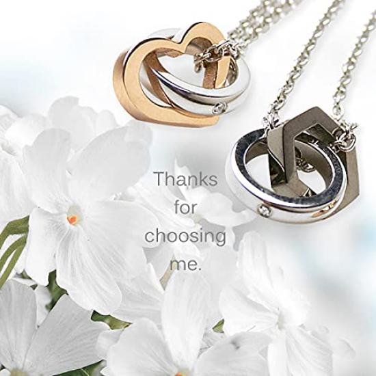 [La Amore Eterno] Collane Coppia, Acciaio Inossidabile, Design a Cuore, Doppio Filo, Zirconia, Pendente Oro Rosa e Nero, con Catena a Maglia (Donna 45cm,