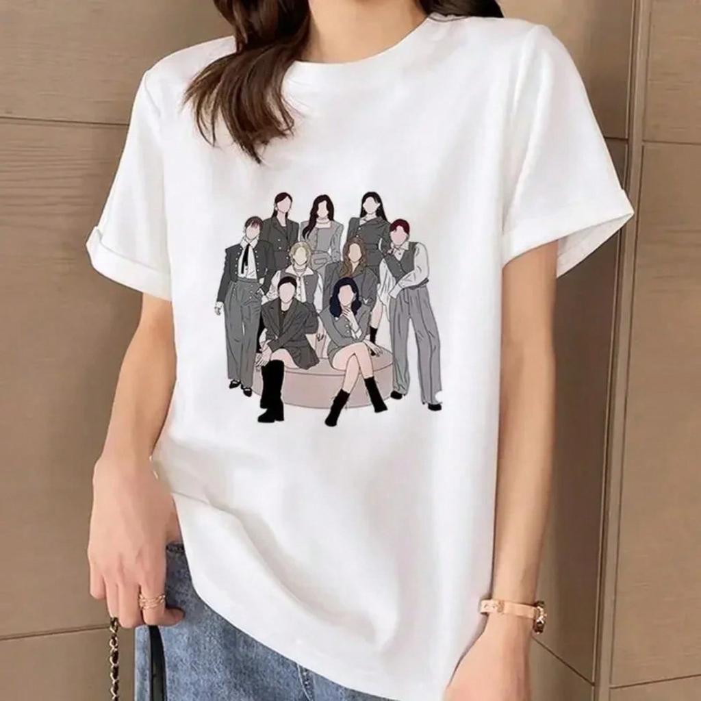 TWICE Fashion T-Shirt Kpop Summer Short Sleeve Tee Korean Harajuku Aesthetic Cartoon Letter Printed Streetwear Y2k T-Shirt