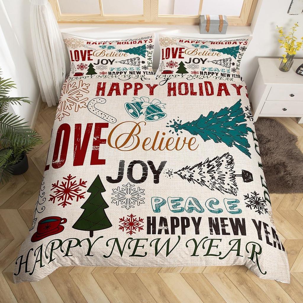 Christmas Tree Duvet Cover Set Queen King Size Botanical Pattern Quilt Cover Bedding For Kids Girls Teens Room Deco 3 Piece Set