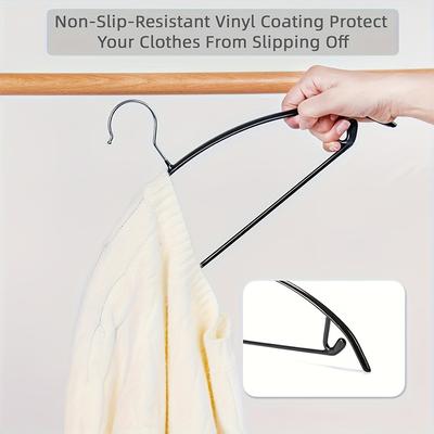 10pcs Non-Slip Metal Hangers for Suits, Coats, and Sweaters - Black Anti-Trace Design with Hooks for Secure Clothing Storage