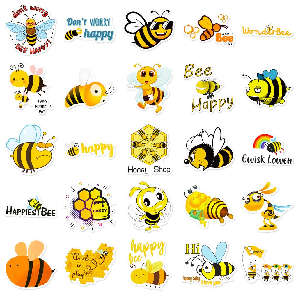 50 Pieces of Little Bee Stickers for Children Cartoon Animals Little Bee Kindergarten Reward Small Stickers Suitcase Stickers