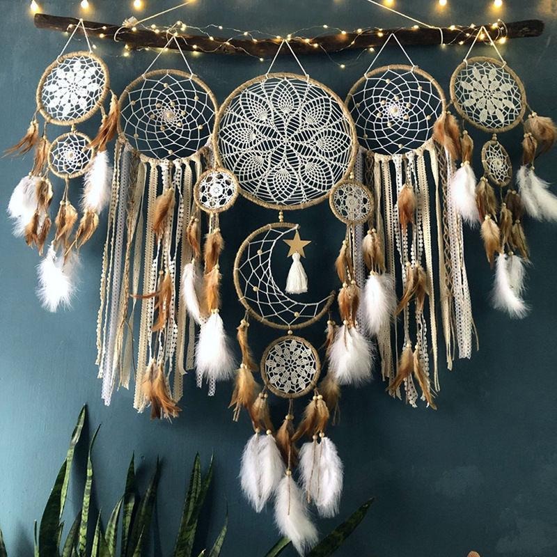 Handmade Indian Dream Catcher Feather Wind Chime - Creative Wall Hanging for Bedroom or Homestay Decoration