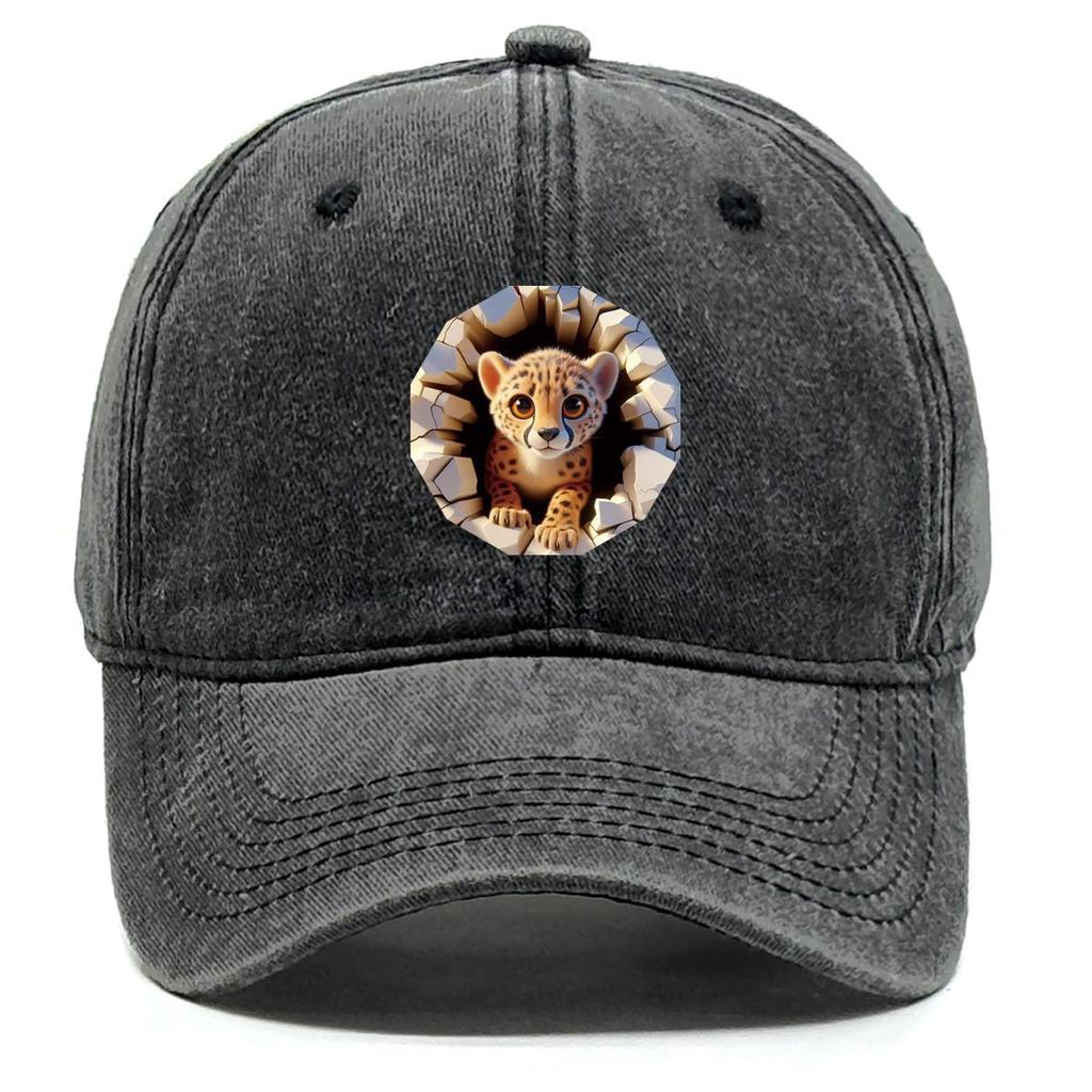 Cartoon Leopard Print Adjustable Baseball Hat, Animal Mesh Hat Adjustable Strap Curved Brim Solid Color Trendy Snapback Sun Hat