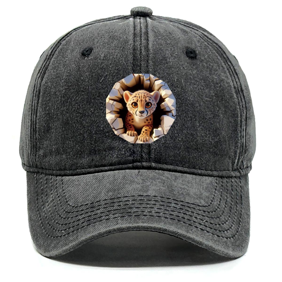 

Cartoon Leopard Print Adjustable Baseball Hat, Animal Mesh Hat Adjustable Strap Curved Brim Solid Color Trendy Snapback Sun Hat as the picture чорний